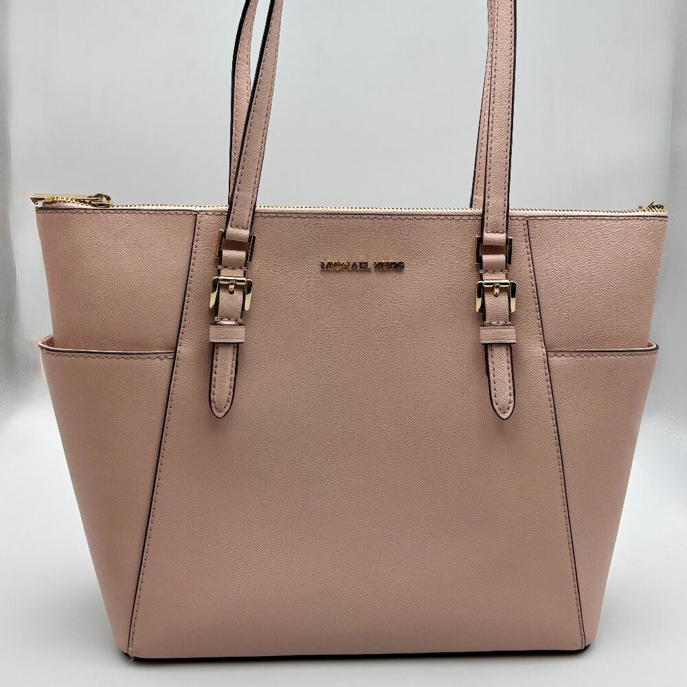 Michael Kors Womens Jet Set Travel Large Crossgrain Leather Pink Tote Bag